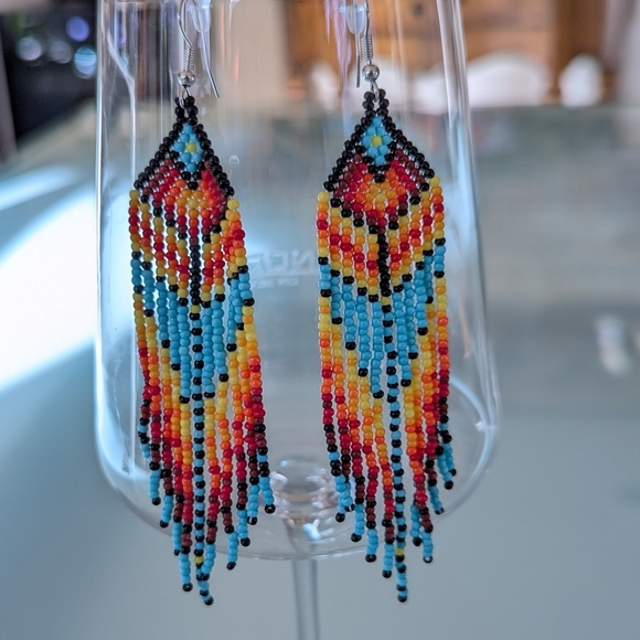 Bohemian Native American Handmade Beaded Tassel Earrings Western Style Colorful - Picture 6 of 15